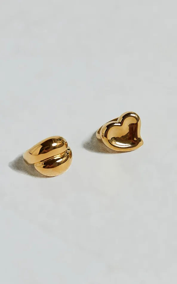Showpo Claire 2 Ring Pack 8211 Heart Shape Chunky Rings In Gold Women Rings