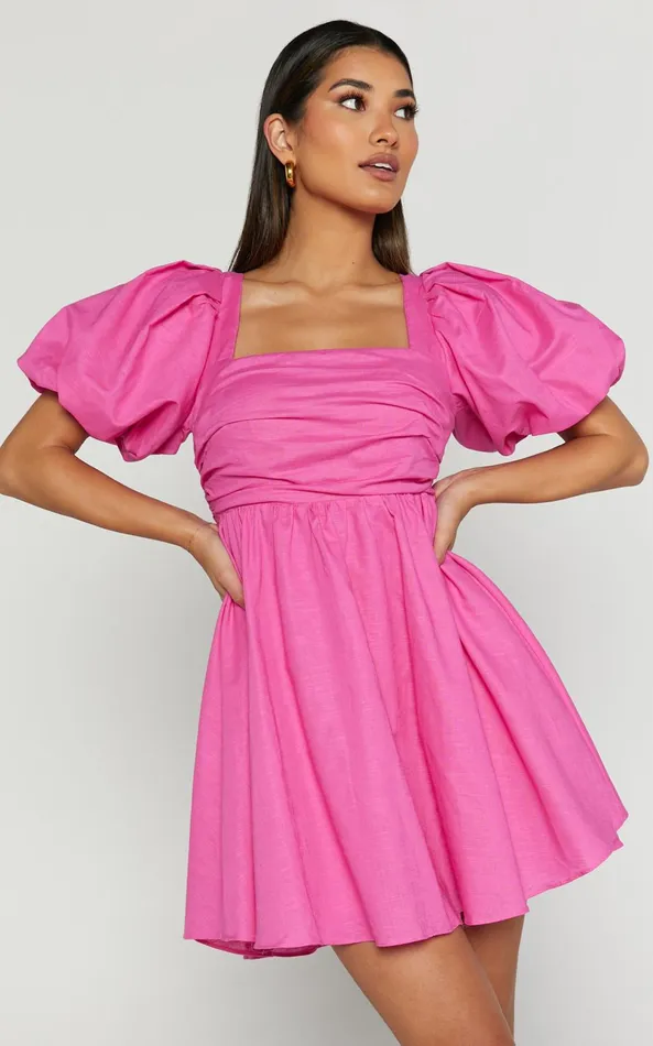 Showpo Clara Mini Dress 8211 Square Neck Short Puff Sleeve In Pink Women Dresses Showpo Clara Mini Dress 8211 Square Neck Short Puff Sleeve In Pink Women Dresses