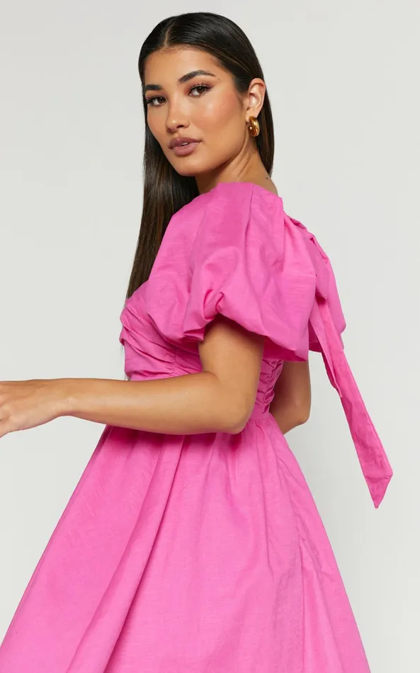 Showpo Clara Mini Dress 8211 Square Neck Short Puff Sleeve In Pink Women Dresses