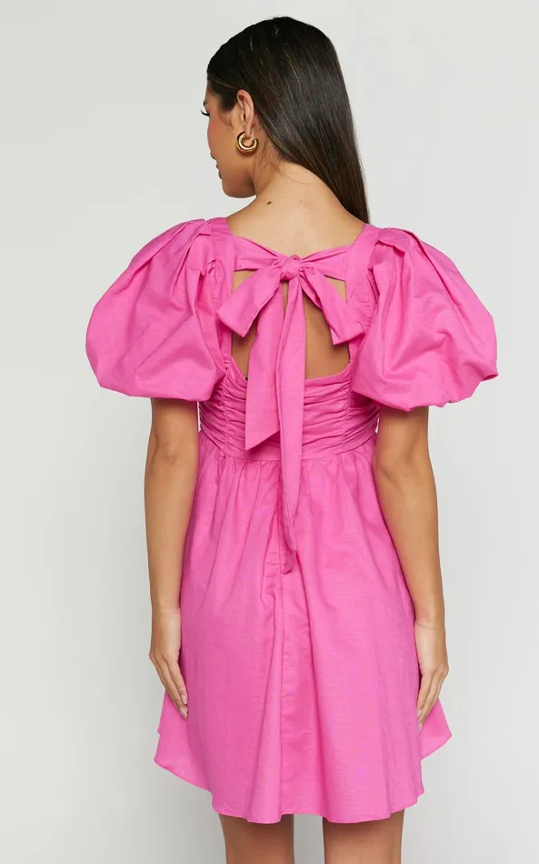 Showpo Clara Mini Dress 8211 Square Neck Short Puff Sleeve In Pink Women Dresses