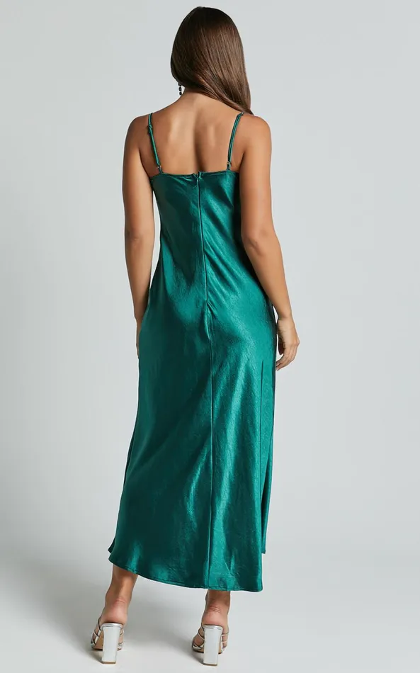 Showpo Clare Midi Dress 8211 Sleeveless Wide V Neck Cup Bust Slip Dress In Emerald Women Dresses