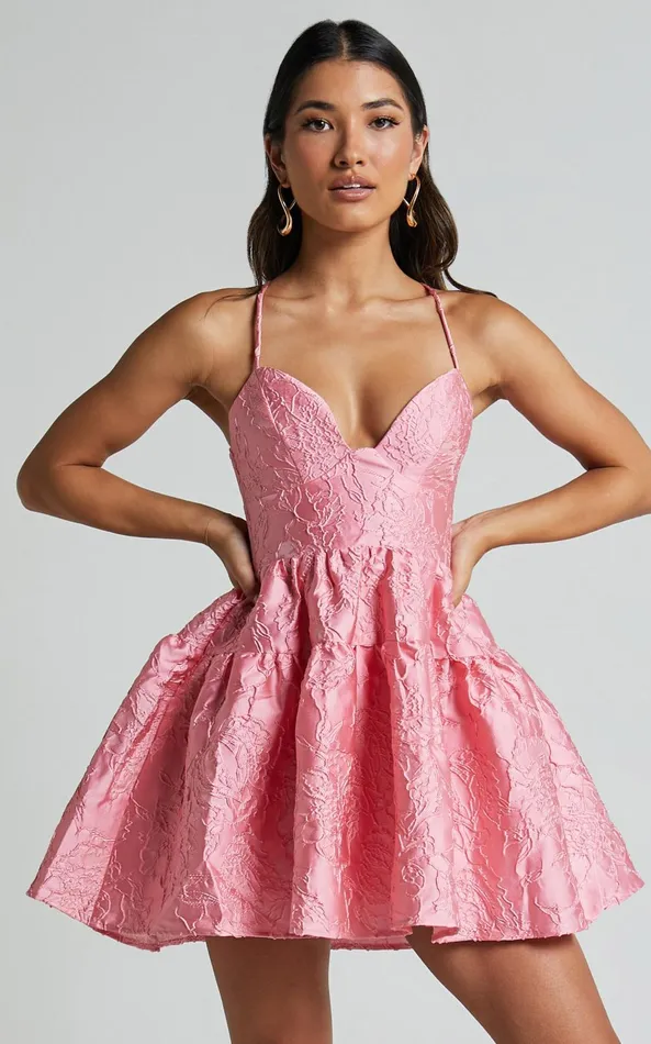 Showpo Clare Mini Dress 8211 Bust Panel Jacqauard Full Skirt Dress In Pink Women Dresses Showpo Clare Mini Dress 8211 Bust Panel Jacqauard Full Skirt Dress In Pink Women Dresses