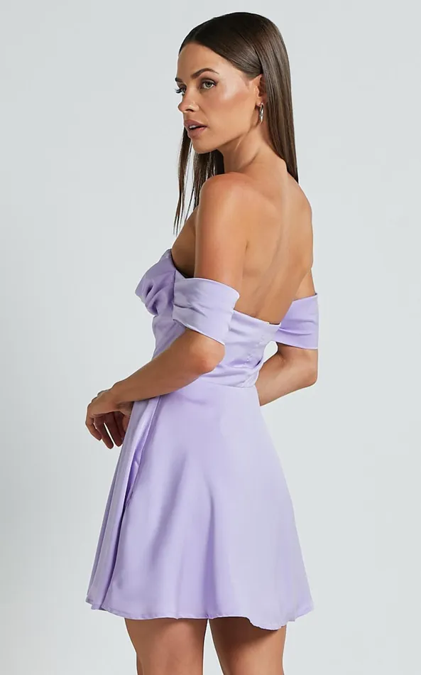 Showpo Clarinde Mini Dress 8211 Off Shoulder Gathered Bodice In Lilac Women Dresses