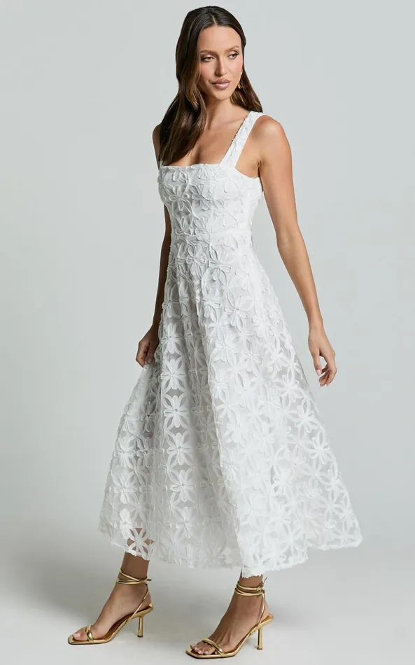 Showpo Clarissa Midi Dress 8211 Square Neck Open Back A Line Dress In White Women Dresses