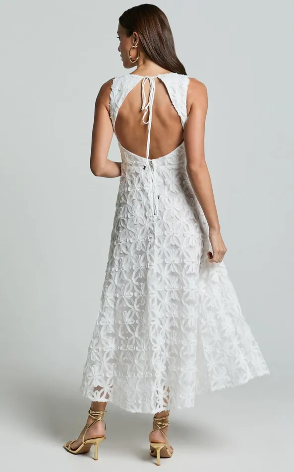 Showpo Clarissa Midi Dress 8211 Square Neck Open Back A Line Dress In White Women Dresses