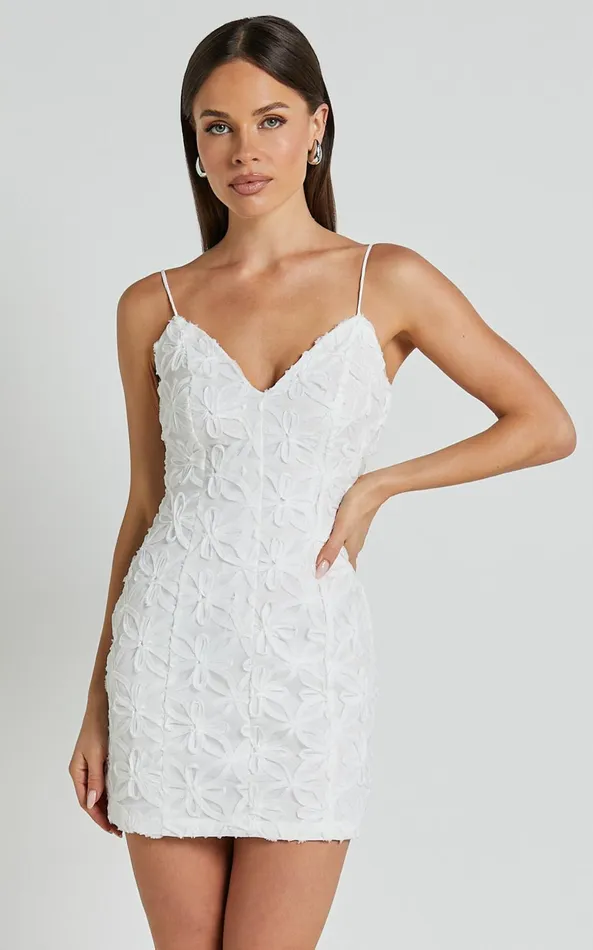 Showpo Clarissa Mini Dress 8211 Strappy V Neck Bodycon Dress In White Women Dresses
