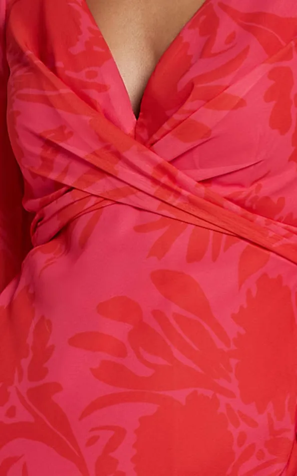 Showpo Claude Midi Dress 8211 Deep V Neck Long Sleeve Slip Dress In Print Women Dresses