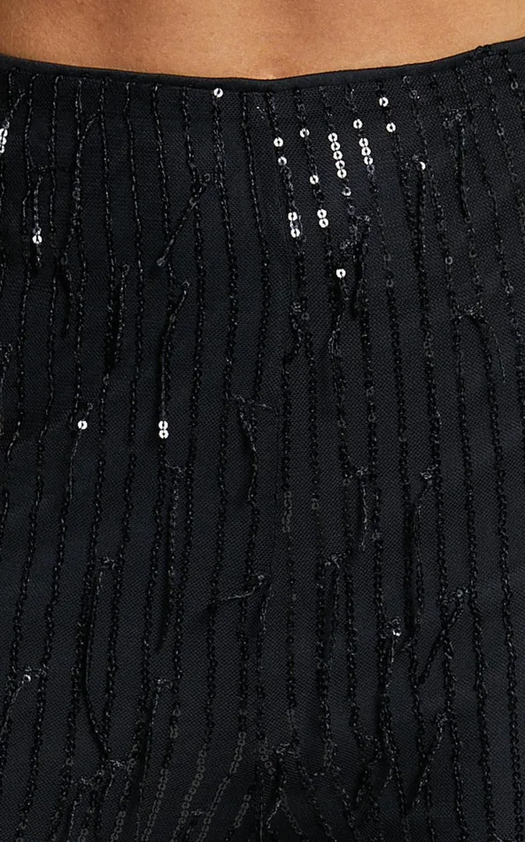 Showpo Claudette Pants 8211 High Waist Wide Leg Fringe Sequin Pants In Black Women Pants
