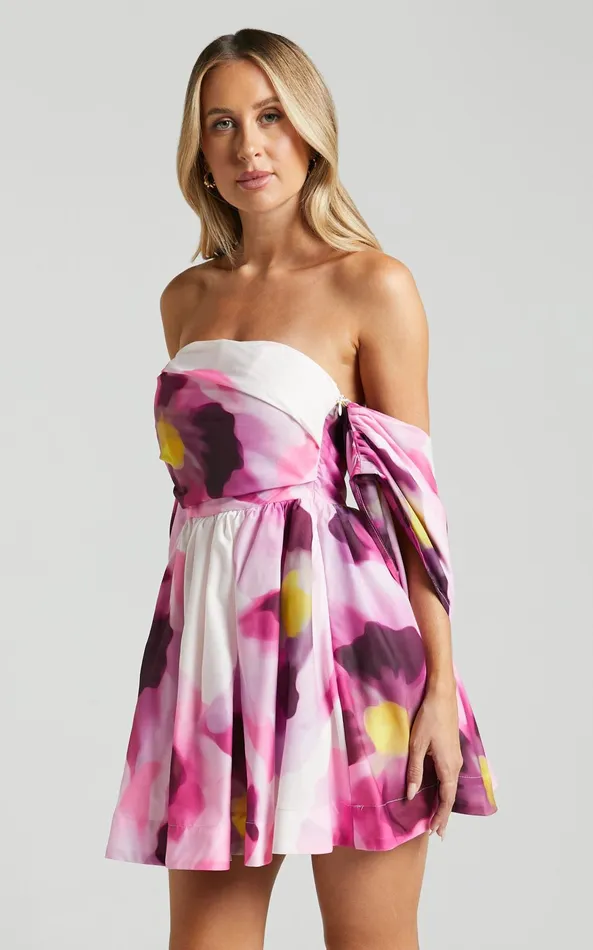 Showpo Claudie Off Shoulder Mini Dress In Zinnia Bloom Women Dresses