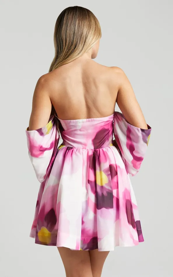 Showpo Claudie Off Shoulder Mini Dress In Zinnia Bloom Women Dresses