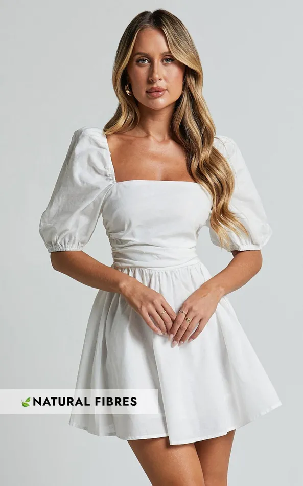 Showpo Claudina Mini Dress 8211 Linen Look Puff Sleeve Ruched Bodice Dress In White Women Dresses Showpo Claudina Mini Dress 8211 Linen Look Puff Sleeve Ruched Bodice Dress In White Women Dresses