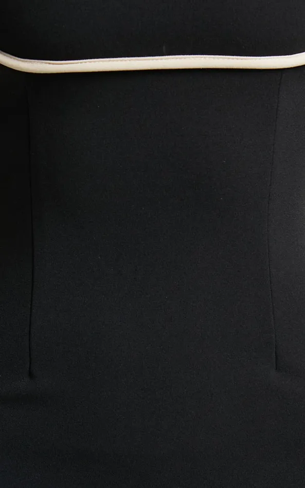 Showpo Claudine Midi Dress 8211 Bodycon Long Sleeve Contrast Stitch Dress In Black Women Dresses