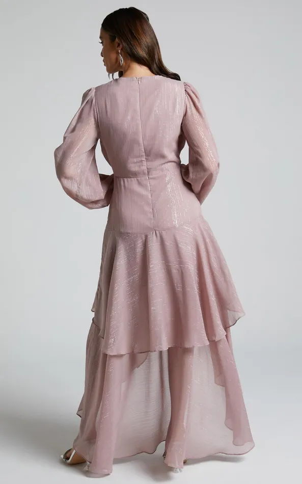 Showpo Claudita Midi Dress 8211 Long Sleeve High Low Hem Dress In Dusty Rose Women Curve Clothes