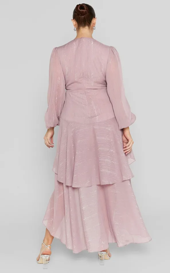 Showpo Claudita Midi Dress 8211 Long Sleeve High Low Hem Dress In Dusty Rose Women Curve Clothes