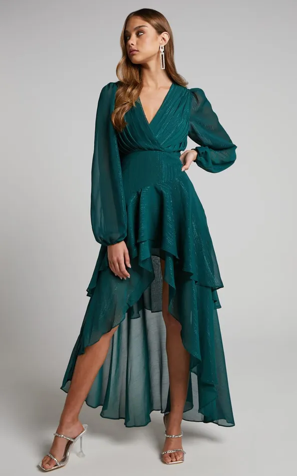 Showpo Claudita Midi Dress 8211 Long Sleeve High Low Hem Dress In Emerald Women Curve Clothes Showpo Claudita Midi Dress 8211 Long Sleeve High Low Hem Dress In Emerald Women Curve Clothes
