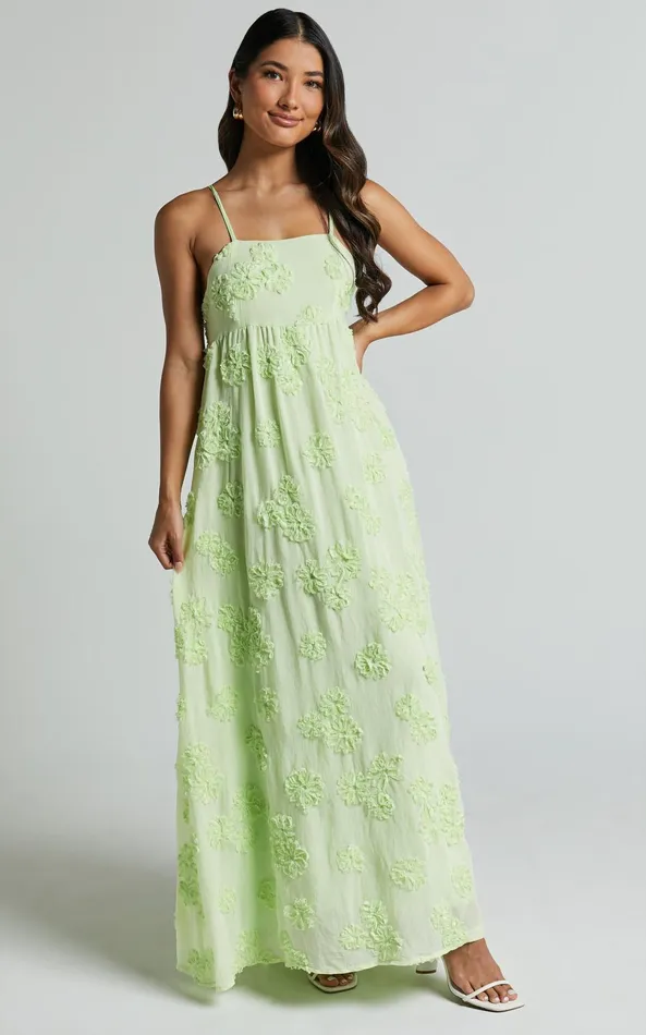 Showpo Claya Maxi Dress 8211 Sleeveless Straight Neckline Floral Detail Dress In Lime Women Dresses Showpo Claya Maxi Dress 8211 Sleeveless Straight Neckline Floral Detail Dress In Lime Women Dresses