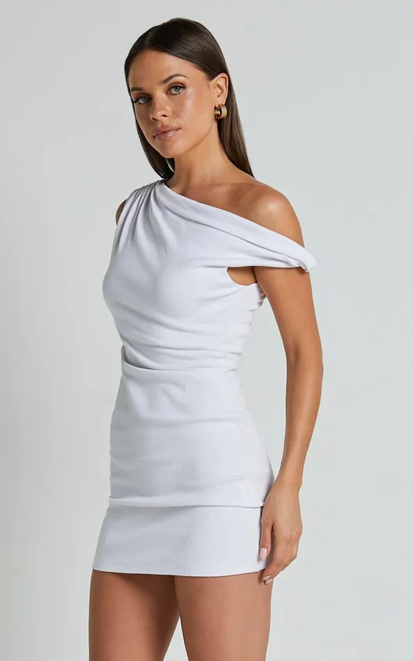 Showpo Clementine Mini Dress 8211 Ribbed Off Shoulder Bodycon Dress In White Women Dresses