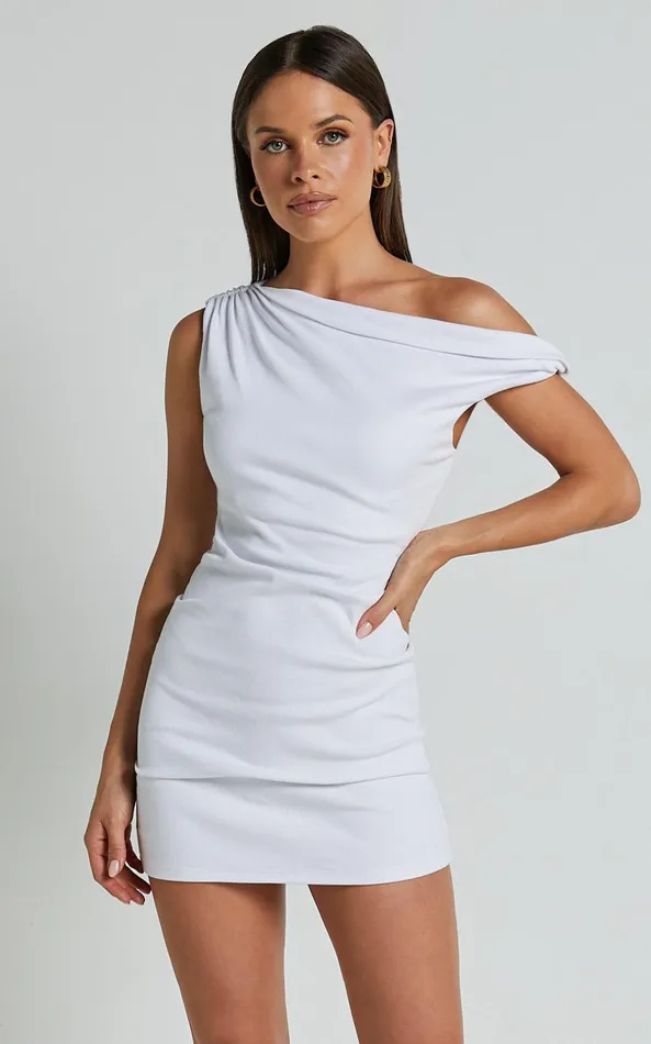 Showpo Clementine Mini Dress 8211 Ribbed Off Shoulder Bodycon Dress In White Women Dresses