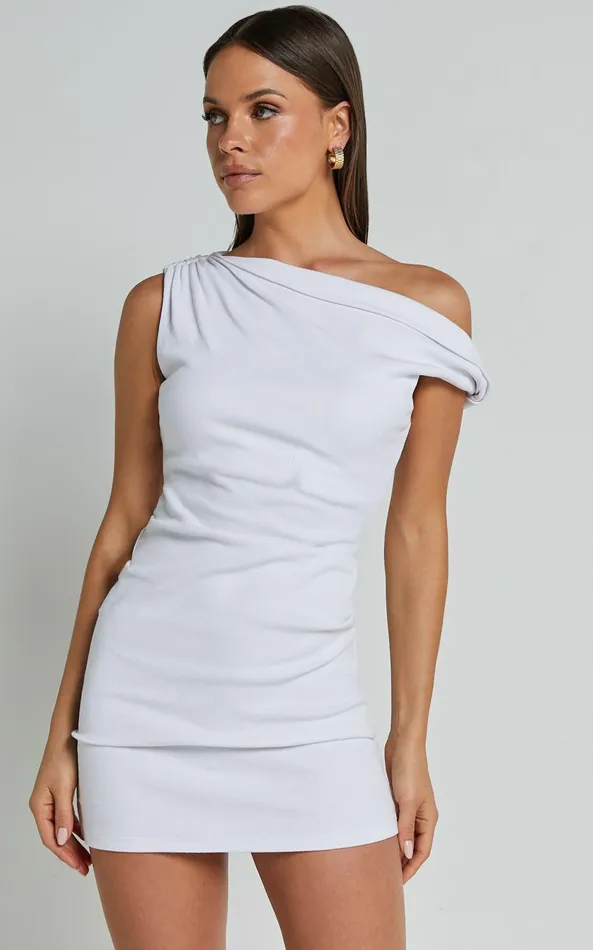 Showpo Clementine Mini Dress 8211 Ribbed Off Shoulder Bodycon Dress In White Women Dresses