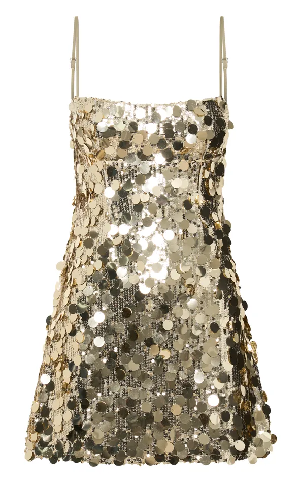 Showpo Cleo Mini Dress 8211 Circle Sequin Mini Dress In Light Gold Women Dresses