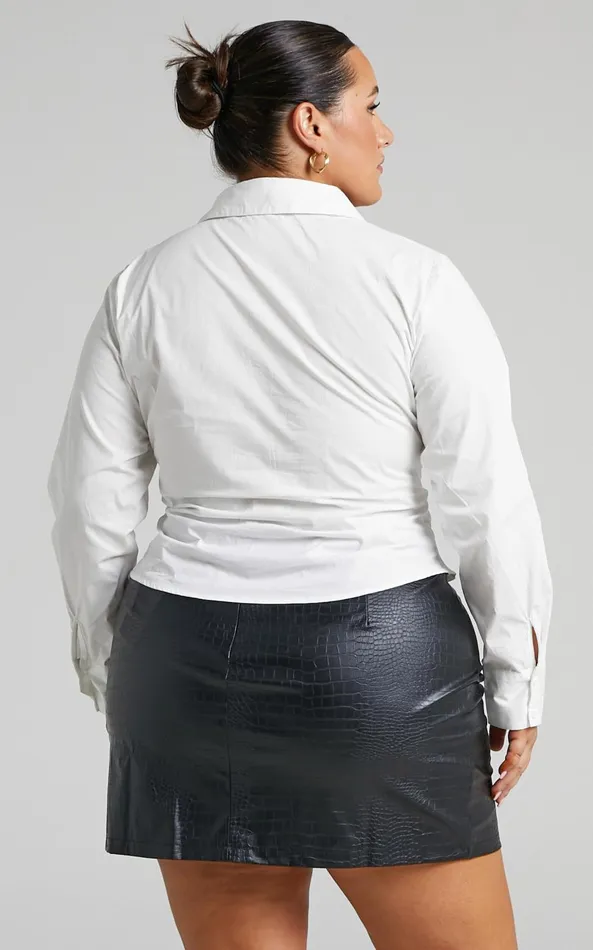 Showpo Cleone Shirt 8211 Ruched Front Button Up Shirt In White Women Curve Clothes