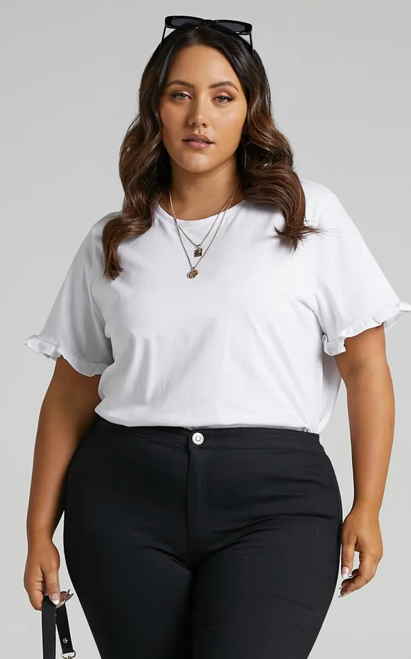 Showpo Closer To Home Tee 8211 Ruffle Sleeve Tee In White Women Curve Clothes