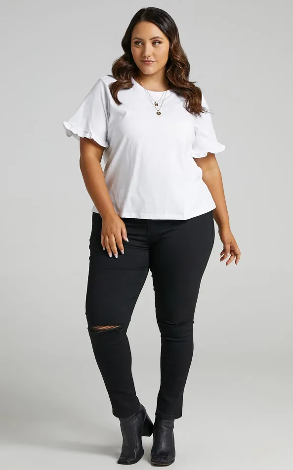 Showpo Closer To Home Tee 8211 Ruffle Sleeve Tee In White Women Curve Clothes