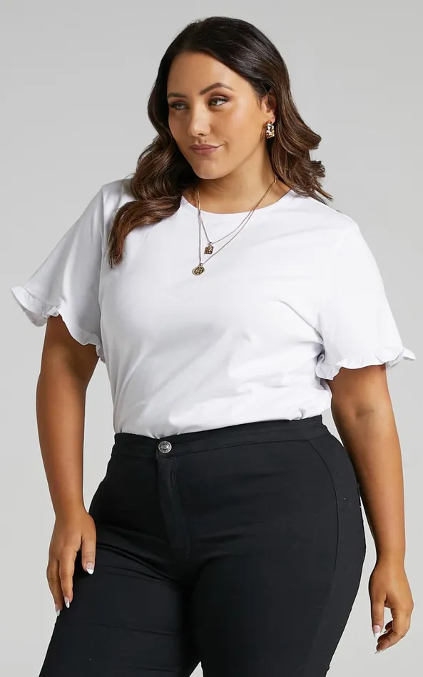 Showpo Closer To Home Tee 8211 Ruffle Sleeve Tee In White Women Curve Clothes