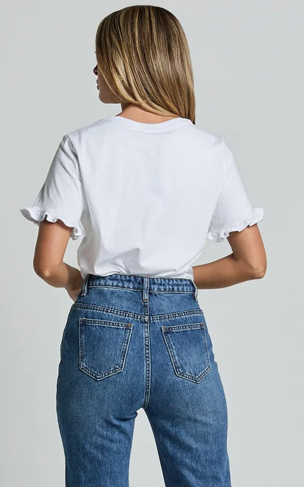 Showpo Closer To Home Tee 8211 Ruffle Sleeve Tee In White Women Curve Clothes