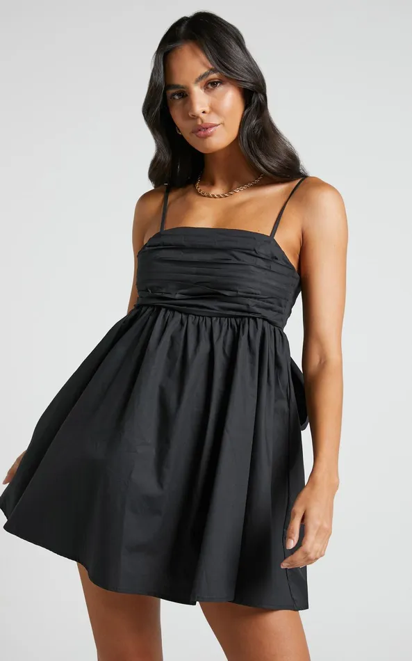 Showpo Clover Mini Dress 8211 Back Bow Babydoll Dress In Black Women Dresses