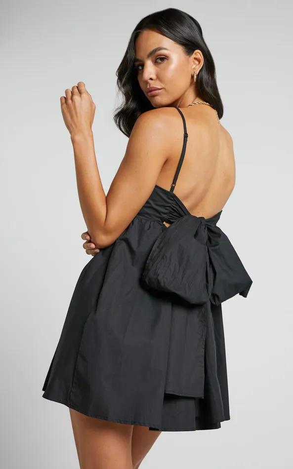 Showpo Clover Mini Dress 8211 Back Bow Babydoll Dress In Black Women Dresses