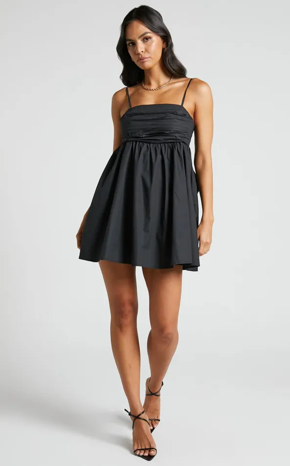 Showpo Clover Mini Dress 8211 Back Bow Babydoll Dress In Black Women Dresses