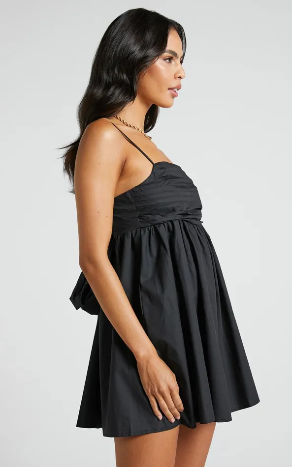 Showpo Clover Mini Dress 8211 Back Bow Babydoll Dress In Black Women Dresses