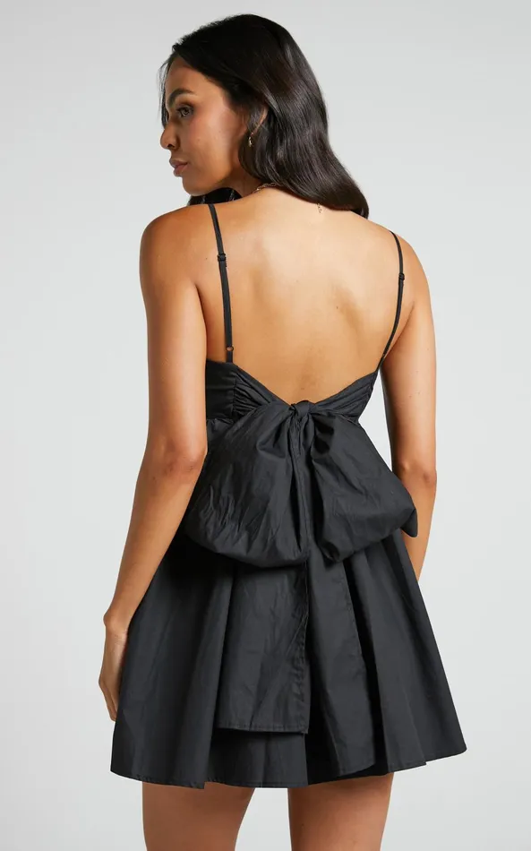 Showpo Clover Mini Dress 8211 Back Bow Babydoll Dress In Black Women Dresses