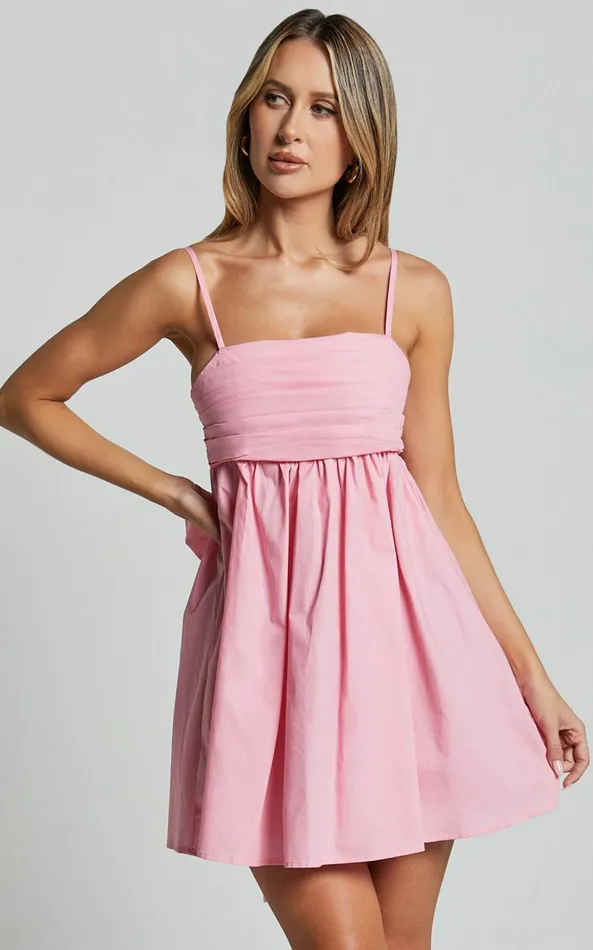Showpo Clover Mini Dress 8211 Back Bow Babydoll Dress In Pink Women Dresses