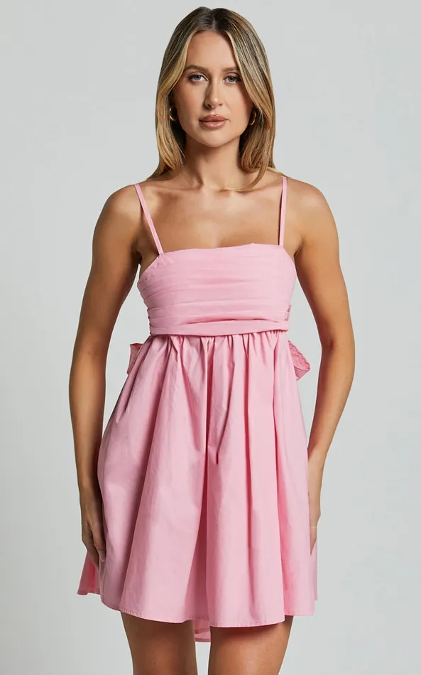 Showpo Clover Mini Dress 8211 Back Bow Babydoll Dress In Pink Women Dresses