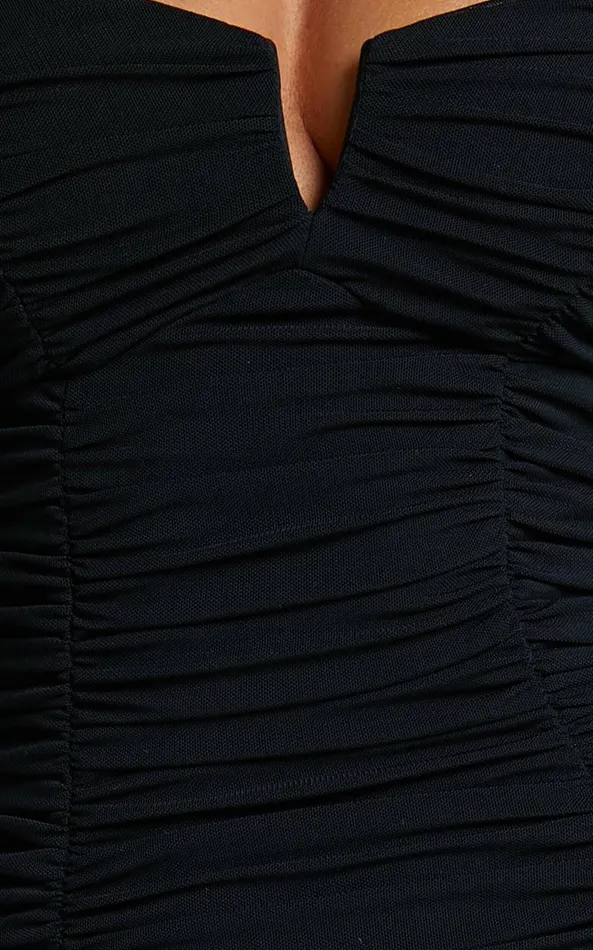 Showpo Clydee Mini Dress 8211 Ruched Sweetheart Cut Out Long Sleeve Dress In Black Women Dresses
