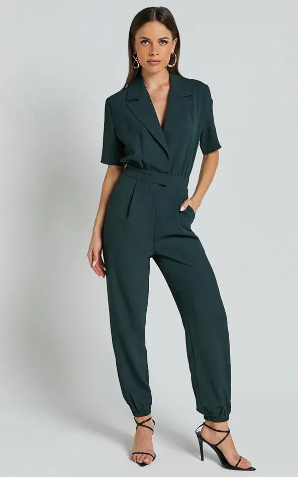 Showpo Coco Jumpsuit 8211 Collared Short Sleeve Straight Leg Jumpsuit In Forest Green Women Curve Clothes Showpo Coco Jumpsuit 8211 Collared Short Sleeve Straight Leg Jumpsuit In Forest Green Women Curve Clothes