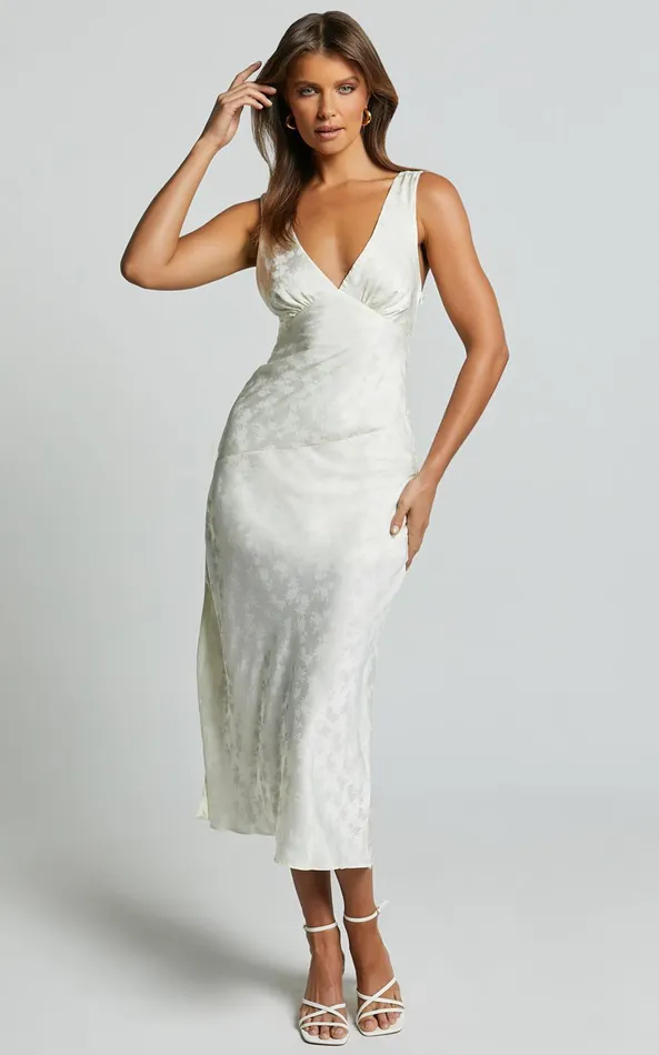 Showpo Cohen Midi Dress 8211 Jacquard Satin Midi Dress In Cream Women Dresses