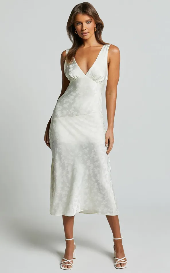 Showpo Cohen Midi Dress 8211 Jacquard Satin Midi Dress In Cream Women Dresses