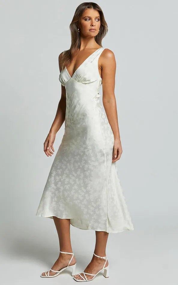 Showpo Cohen Midi Dress 8211 Jacquard Satin Midi Dress In Cream Women Dresses