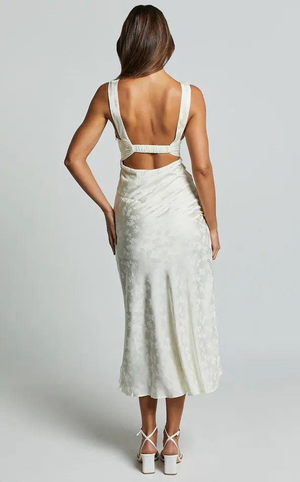 Showpo Cohen Midi Dress 8211 Jacquard Satin Midi Dress In Cream Women Dresses