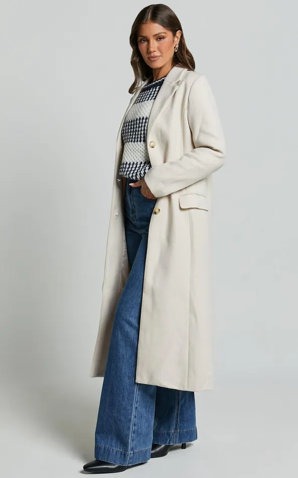 Showpo Colby Coat 8211 Tailored Longline Coat In Stone Women Jackets and Coats