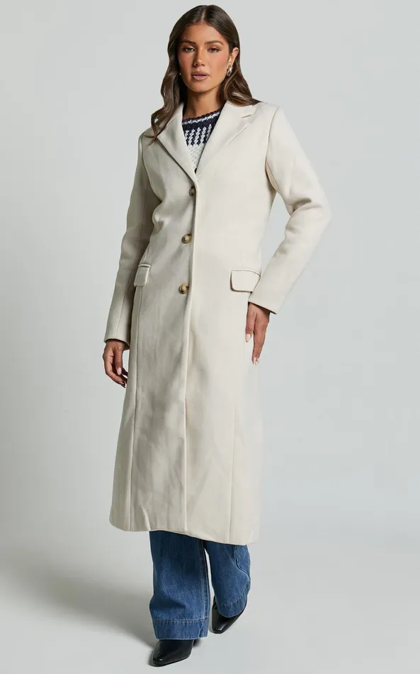 Showpo Colby Coat 8211 Tailored Longline Coat In Stone Women Jackets and Coats