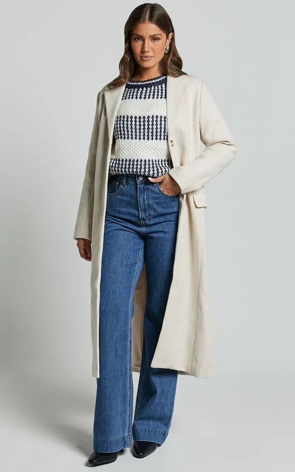Showpo Colby Coat 8211 Tailored Longline Coat In Stone Women Jackets and Coats