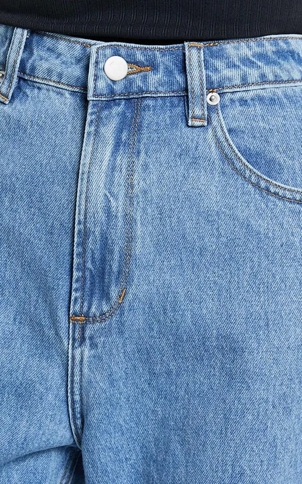 Showpo Cole Jeans 8211 High Waist Relaxed Wide Leg Recycled Denim Jeans In Mid Blue Wash Women Denim