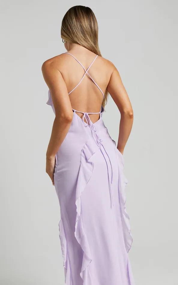 Showpo Connie Midi Dress Ruffle Detail Dress In Lilac Women Dresses