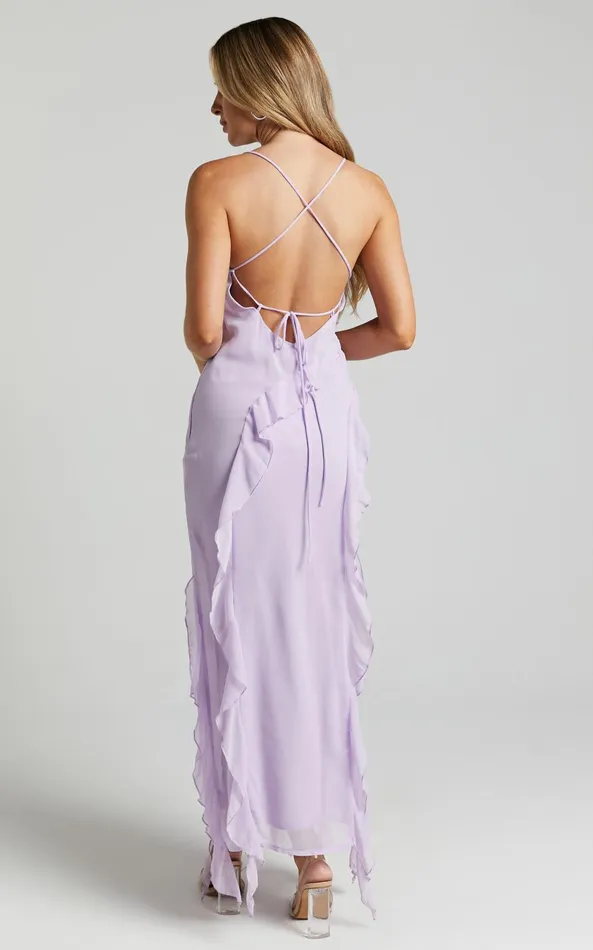 Showpo Connie Midi Dress Ruffle Detail Dress In Lilac Women Dresses