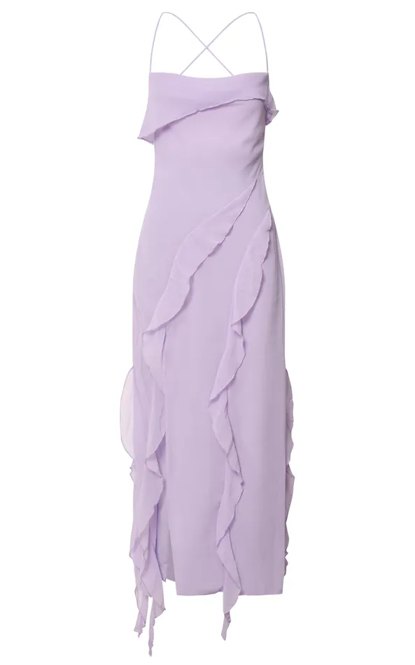 Showpo Connie Midi Dress Ruffle Detail Dress In Lilac Women Dresses