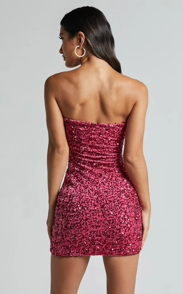 Showpo Connie Mini Dress 8211 Strapless Sequin Dress In Pink Women Dresses